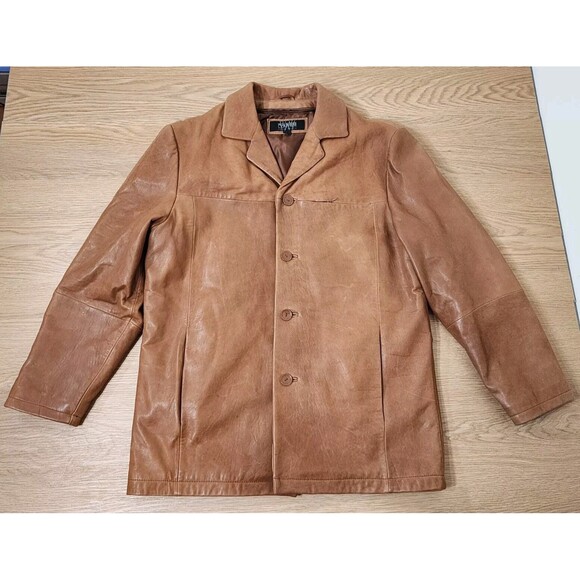 Vintage Wilsons Pelle Studio Classics Leather Jacket Womens L Coat Tan Buttons - Picture 1 of 15